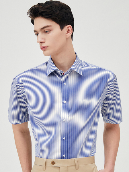 Sơmi Dupont Cộc Tay Kẻ Pha Nẹp - 11594 - S.Navy