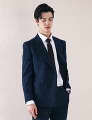 Suit 2 Hàng Khuy Xanh Kẻ Ô Hàn Quốc 6502