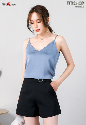 Camisole Mặc vest Titishop AOL175 Xanh cổ V