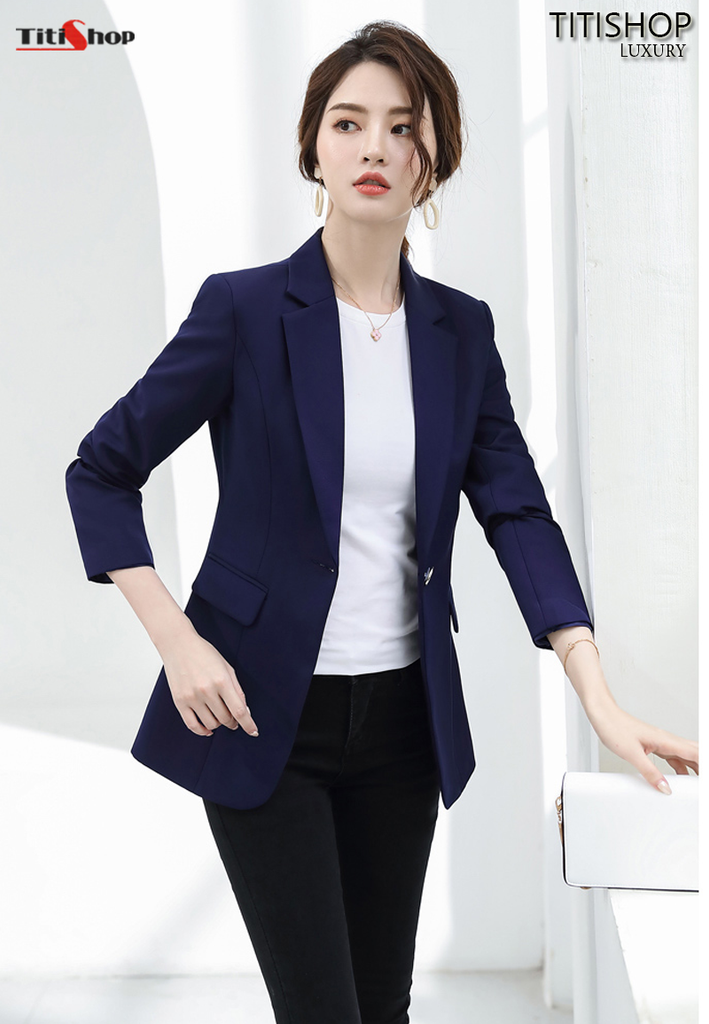 Aó vest Blazer nữ Titishop ANN248 Navy Luxury