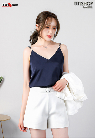 Camisole Mặc vest Titishop AOL174 Navy cổ V