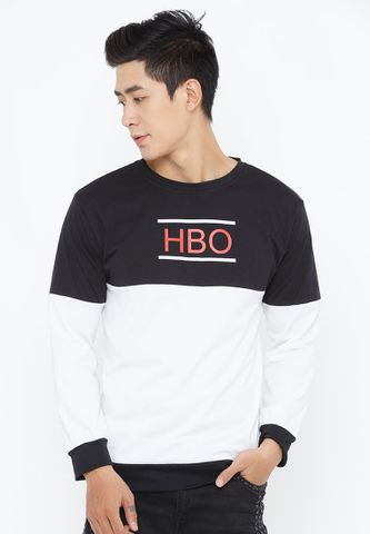 Áo thun tay dài AT82 Màu trắng phối đen in chữ HBO
