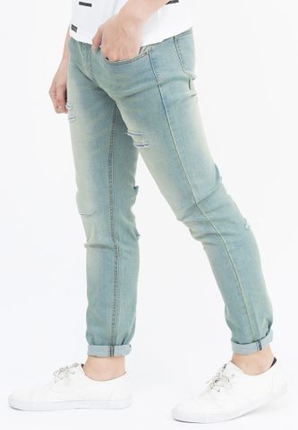 Quần jeans Nam rách gối màu đen QJ106 ( Xanh bạc)