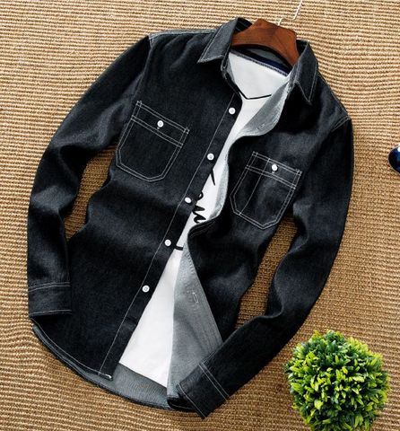 Aó sơ mi nam Denim Tay dài Cao cấp ADN35 ( đen )