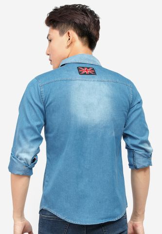 Áo sơ mi denim Titishop ADN32 xanh dương wash bạc