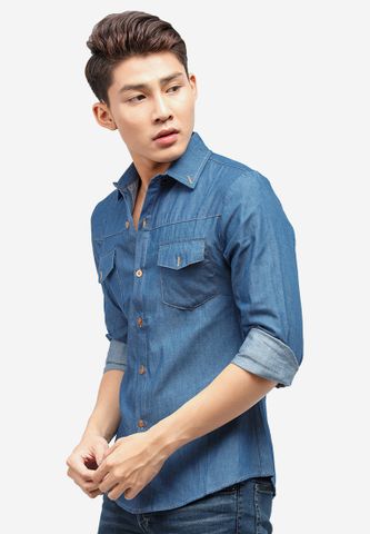 Áo sơ mi denim Titishop ADN33 xanh jean tay dài