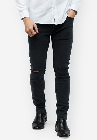 Quần jeans Titishop QJ156 màu xám đen rách ống