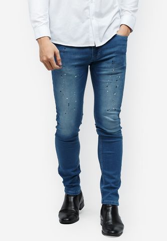 Quần jeans Titishop QJ147 màu xanh dương wash bạc
