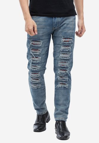 Quần jeans Titishop QJ159 màu xanh da trời rách ống