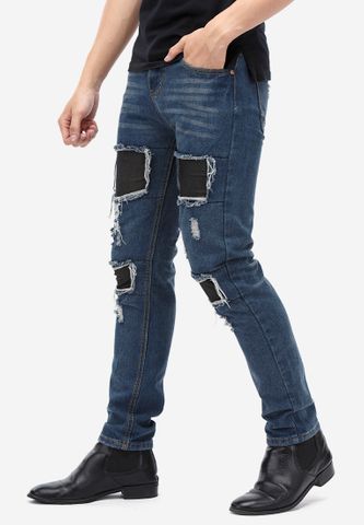 Quần jeans Titishop QJ158 màu xanh dương rách ống