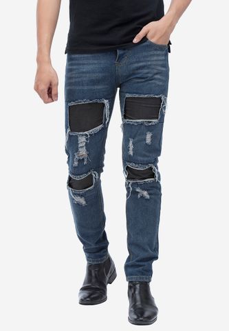 Quần jeans Titishop QJ158 màu xanh dương rách ống