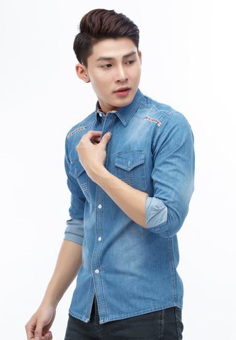 Áo sơ mi denim Titishop ADN37 tay dài màu xanh da trời​