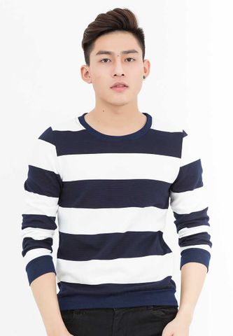 Áo thun Dệt kim Titishop ATN1 tay dài sọc xanh navy - trắng