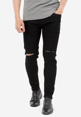 Quần Jeans Titishop QJ170 màu đen rách gối