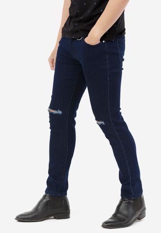 Quần Jeans Titishop QJ169 màu xanh dương đậm rách gối