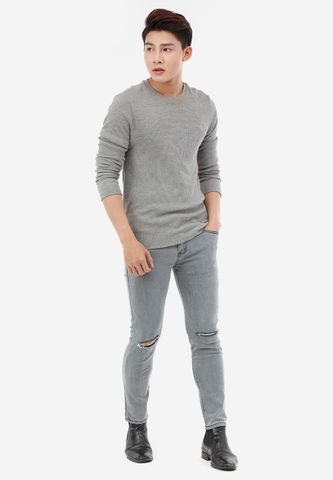 Quần Jeans Titishop QJ168 màu xám rách gối