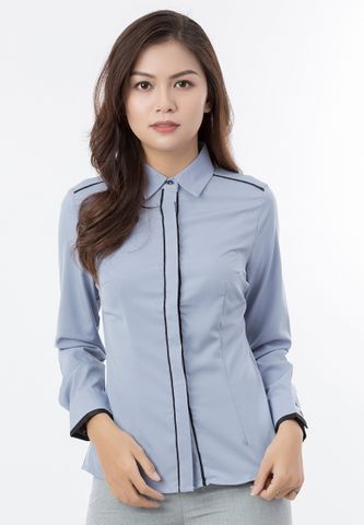 Áo sơ mi Titishop SMN24 xanh jean viền đen