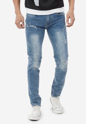 Quần jeans Titishop QJ199 màu xanh dương phối wash
