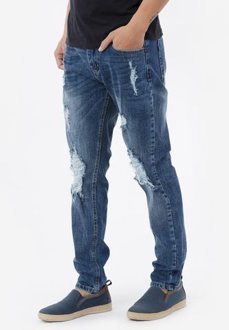 Quần jeans Titishop QJ190 rách gối màu xanh dương wash