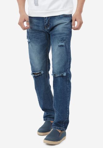 Quần jeans Titishop QJ192 rách gối màu xanh dương wash