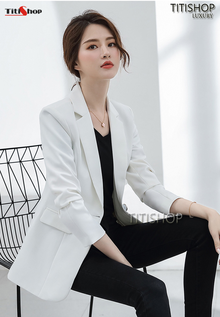 Aó vest Blazer nữ Titishop ANN245 Trắng Luxury