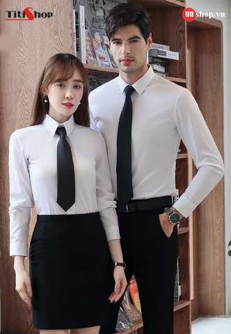 Áo Sơ Mi NAM NỮ Titishop SMN1́90 Trắng (Twill Cotton )