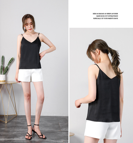 Camisole Mặc vest Titishop AOL136 đen cổ V