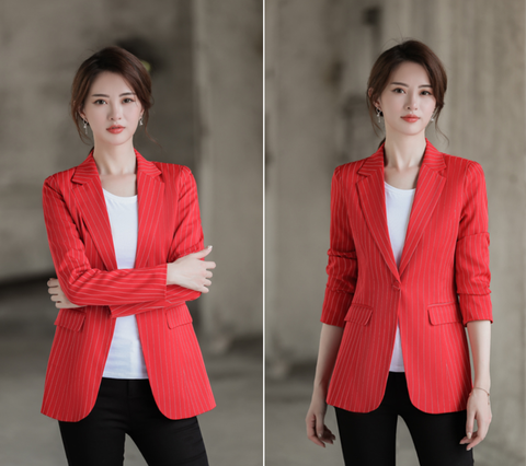 Aó vest Blazer nữ Titishop ANN239 Sọc đỏ Luxury