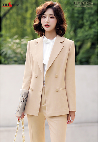 Aó vest Blazer nữ Titishop ACC376 Kem ( Luxury )