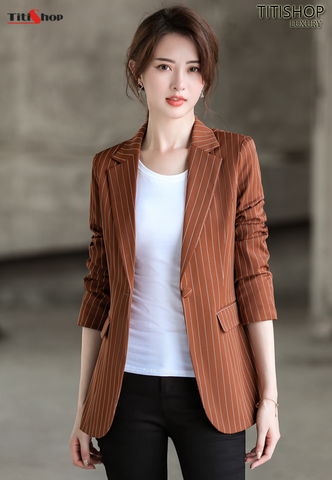 Aó vest Blazer nữ Titishop ANN242 Sọc nâu Luxury