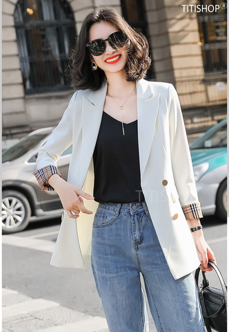 Áo vest Blazer nữ Titishop ANN163 Trắng Luxury