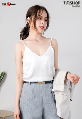 Camisole Mặc vest Titishop AOL137 Trắng cổ V