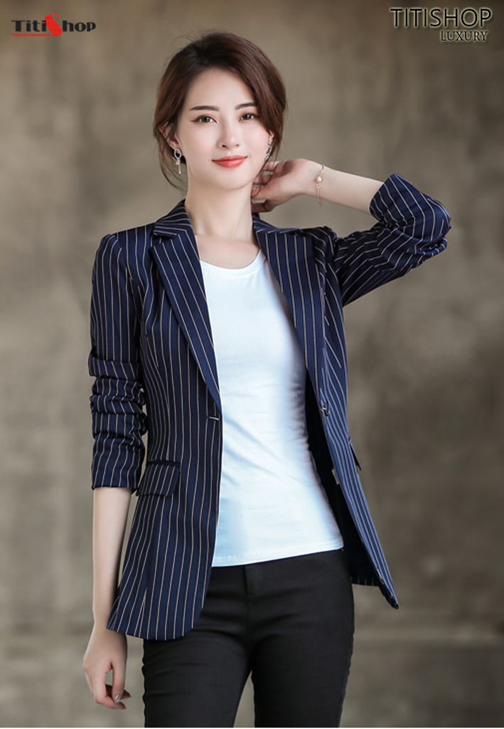 Aó vest Blazer nữ Titishop ANN243 Sọc Xanh Luxury