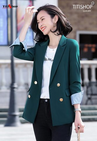 Áo vest Blazer nữ Titishop ANN201 Xanh Luxury