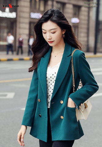 Aó vest Blazer Titishop ANN201 Xanh đậm Luxury