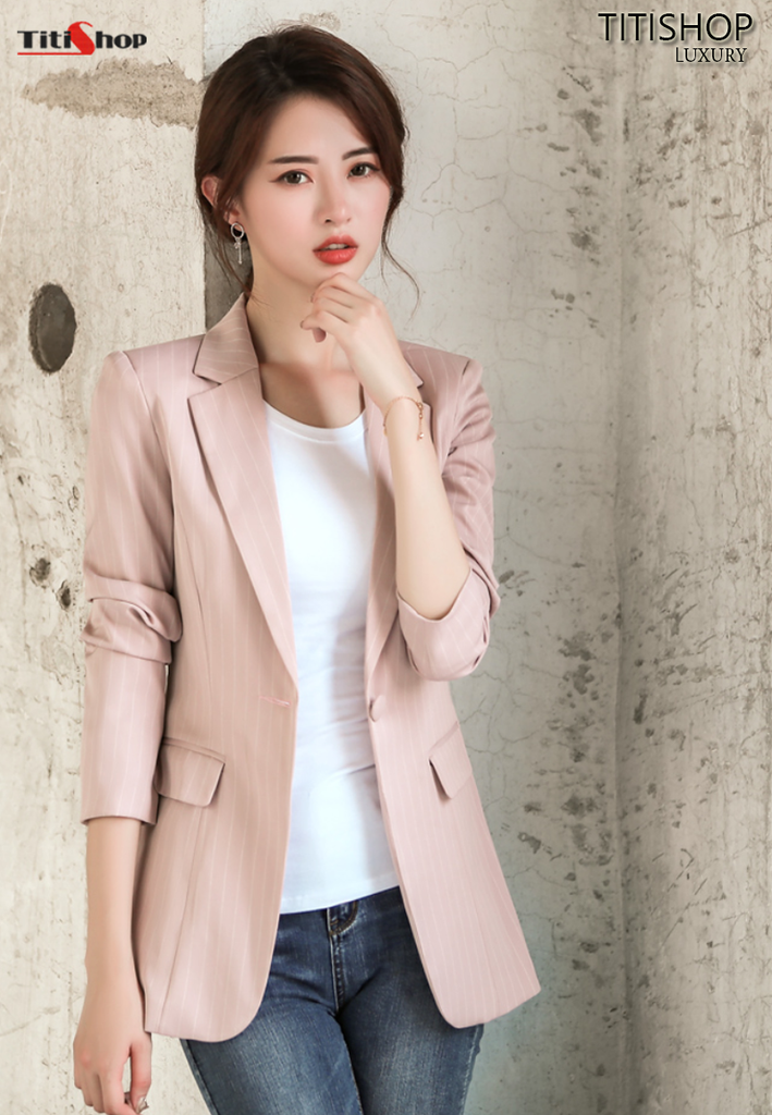 Aó vest Blazer nữ Titishop ANN244 Sọc Hồng Luxury