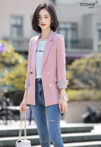 Áo vest Blazer nữ Titishop ANN257 Hồng Luxury