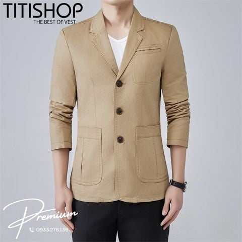 Áo Vest Khaki Nam Premium