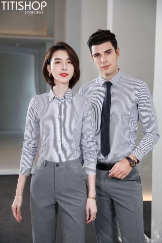 Đồng Phục Sơ Mi Sọc Titishop (90% sợi Polyester )