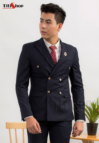 Áo vest nam 6 nút Titishop AVN170 Xanh navy ngoại