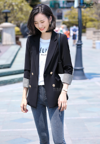 Áo vest Blazer nữ Titishop ANN200 Đen Luxury