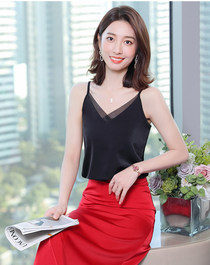 Camisole Mặc Vest Titishop AOL256 đen  ( lụa )