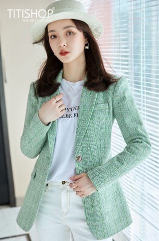 Áo Blazer Nữ Titishop BNN02 Luxury Xanh