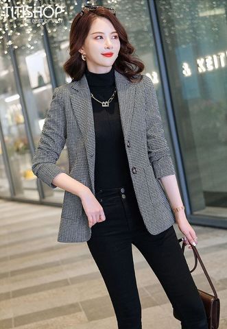 Áo Blazer Nữ Titishop BNN349 Sọc xám (Đặt 5 -7 Ngày )