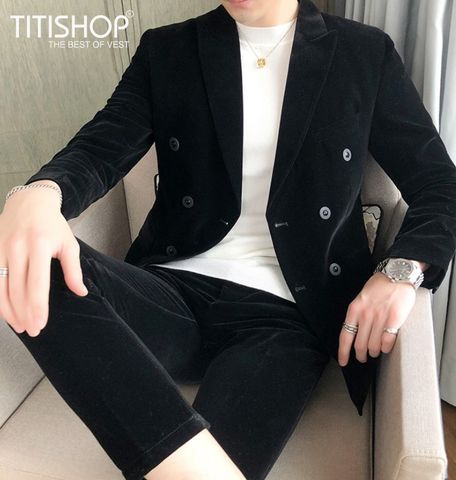 Áo Vest Nhung Titishop VN544 Đen 6 nút