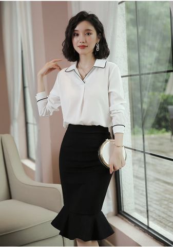 Áo sơ mi nữ Titishop SMN81 màu Trắng viền cổ