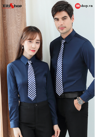 Áo Sơ Mi NAM NỮ Titishop SMN1́94 Xanh đen (Twill Cotton )