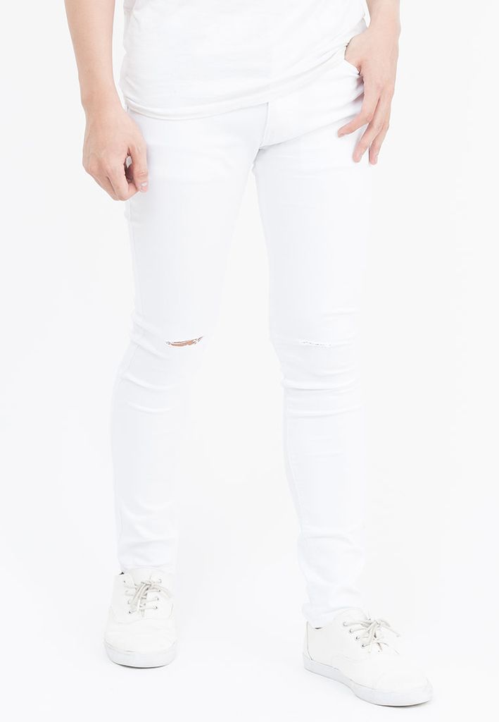 Quần jeans Nam  rách gối màu đen QJ108 ( TRẮNG)