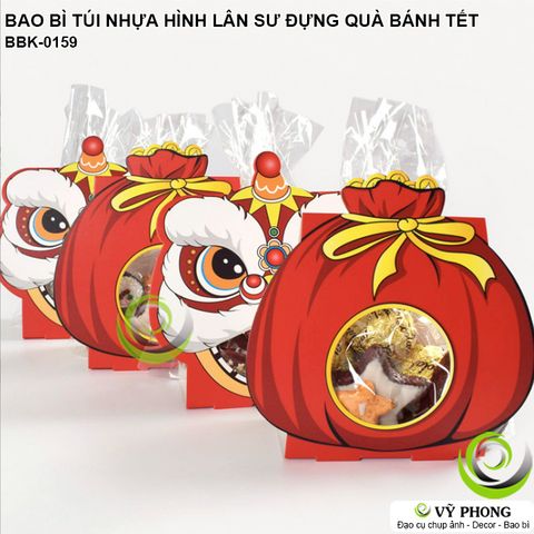  SET 8 TÚI BAO BÌ TÚI NHỰA BÌA GIẤY IN HÌNH LÂN SƯ TÚI PHÚC ĐỰNG QUÀ TẾT TÚI ĐỰNG BÁNH KẸO TRANG TRÍ TÂN XUÂN BBK-0159 