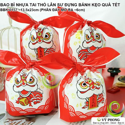  SET 10 BAO BÌ TÚI NHỰA HDPE CAO CẤP TAI THỎ IN HÌNH LÂN SƯ ĐỰNG BÁNH KẸO TẾT ĐỰNG QUÀ TẶNG TÂN XUÂN NĂM MỚI NEW YEAR BBK-0157 